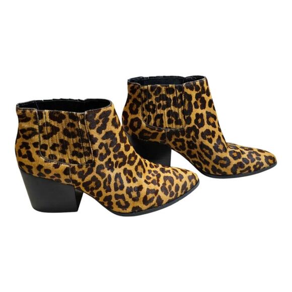 1.State Leopard Print Ankle Boots Pointed Toe Block Heel Western Style Booties - Picture 4 of 11